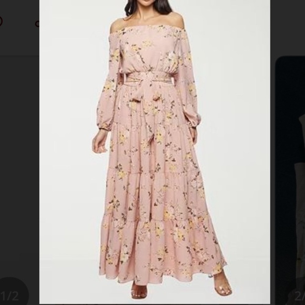 NWT Premier Amour Pink Floral Off-Shoulder Maxi Dress